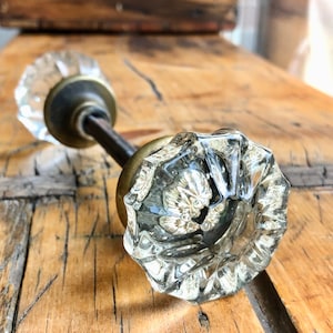 Antique Glass Door Knob Set With Brass Hardware, Stunning 12 Point Crystal Door Knobs, Cottage Style Hardware, Shabby Chic