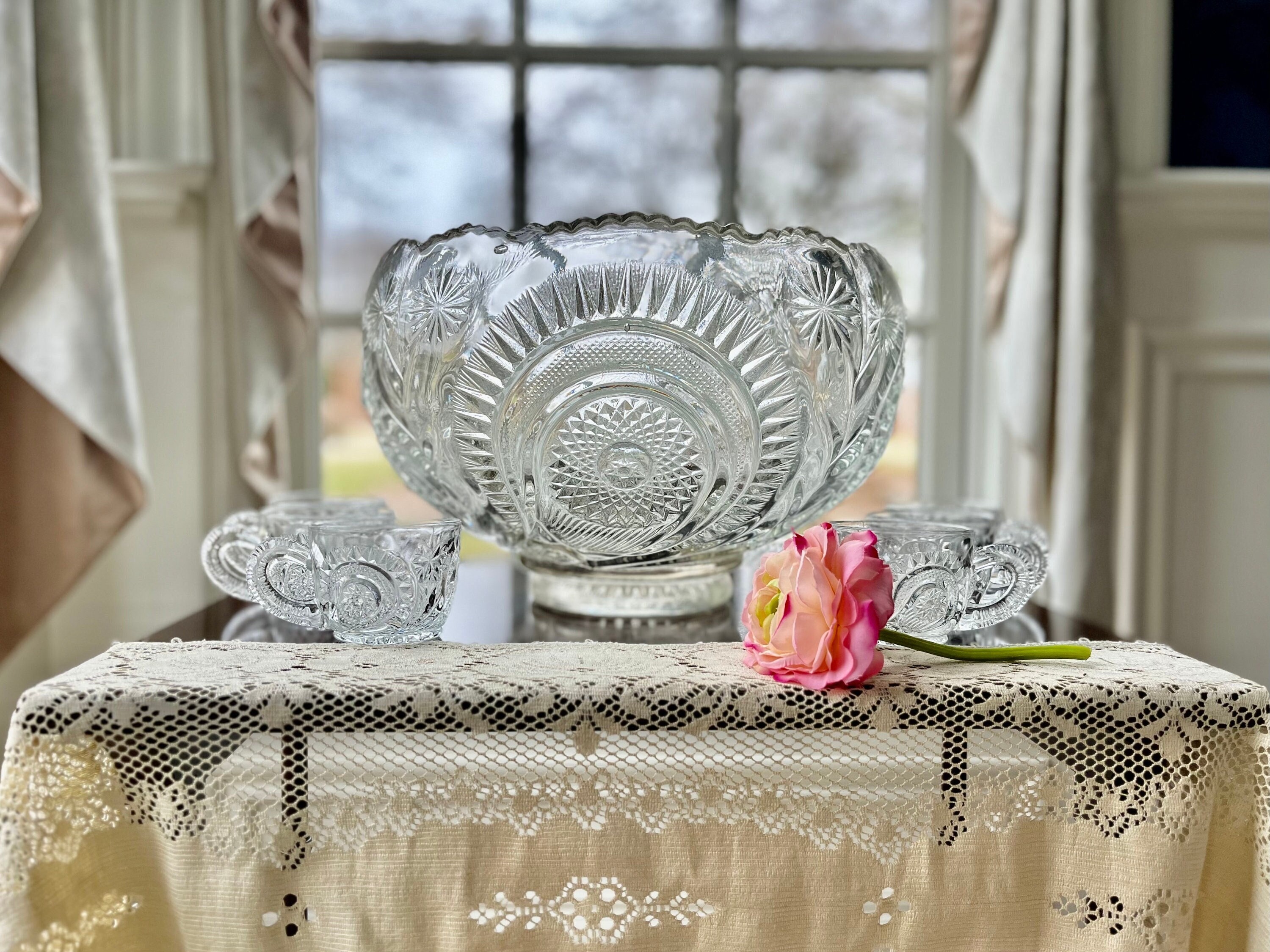 Pinwheel Crystal Punch Bowl - Etsy
