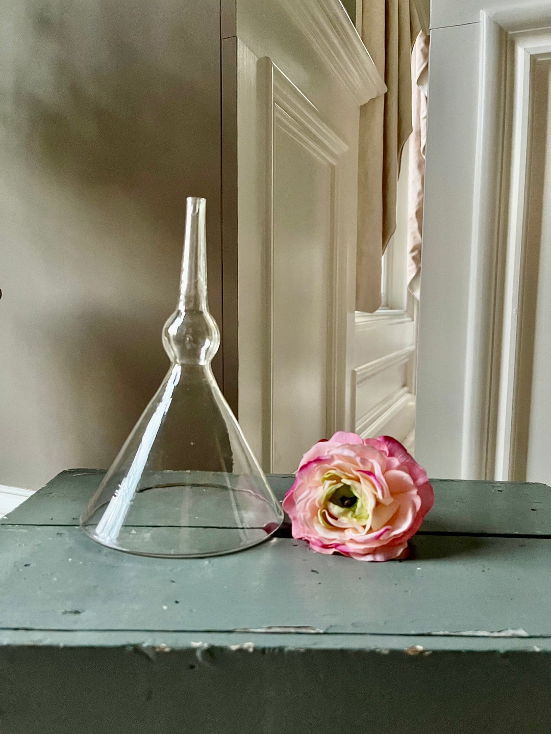 Antique Glass Funnel, Vintage Apothecary Medical Laboratory Industrial