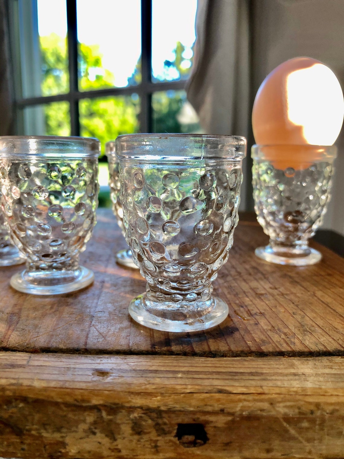 6 Vintage Hobnail Egg Cups Shot Glasses Footed Cordials Etsy