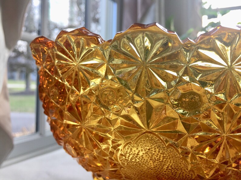 Vintage Amber Glass Daisy Button Bowl L E Glass Co Crystal Etsy