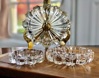 3 Glass Nesting Ashtrays, Vintage Fluted Glass Nesting Trays, 1940’s Hazel  Atlas Stacking Glass Trinket Dishes, Office Home Decor