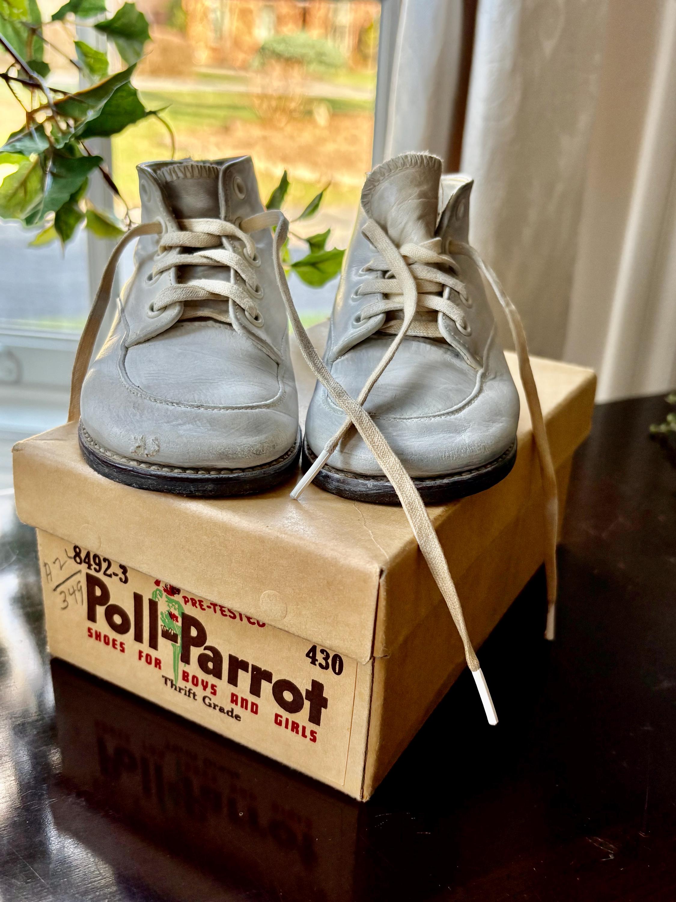 1950s Poll-parrot Baby Shoes: White Leather Blucher in Original