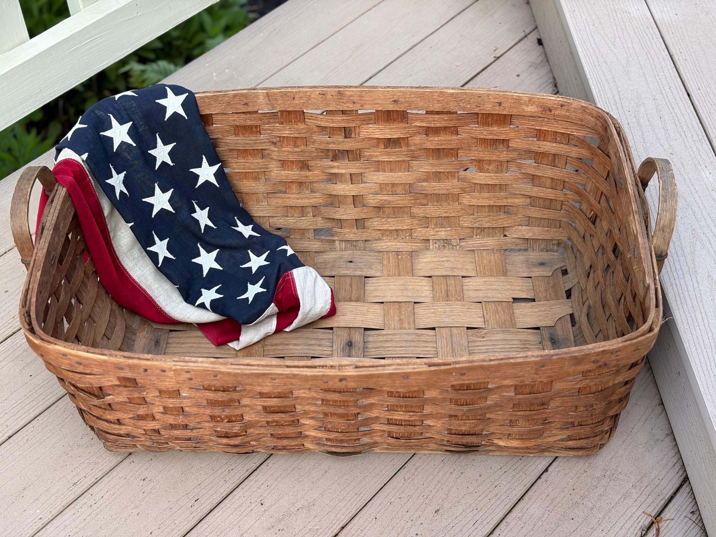 XL Antique Oak Laundry Basket: Primitive Americana Decor, Early
