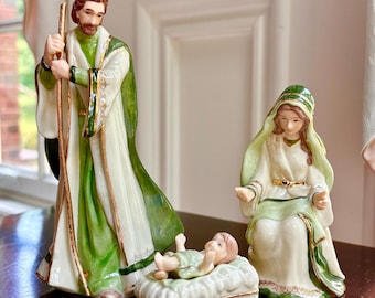Irish Nativity Set by Hawthorne Village, 4 pc Holy Family, Porcelain, 2003, No box.