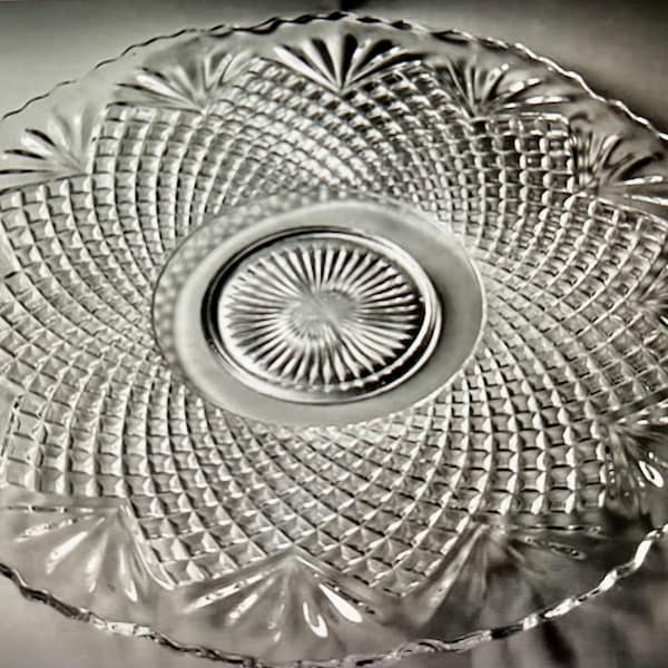 Vintage Smith Glass Underplate Platter Torte Plate in Pineapple" Pattern, 23 1/2” Punch Bowl Under Plate, Mid Century Pressed Glass … 1950’s