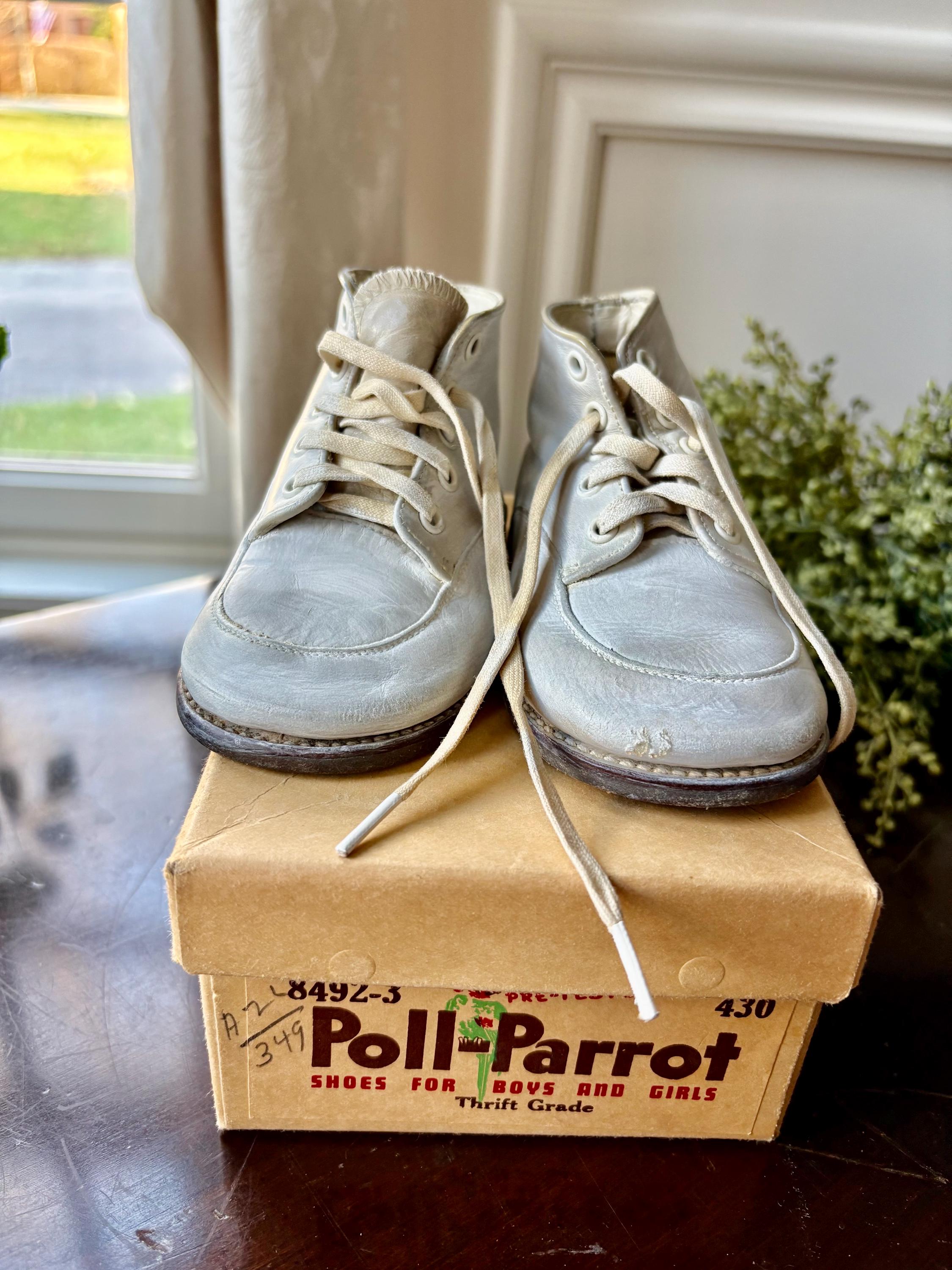 1950s Poll-parrot Baby Shoes: White Leather Blucher in Original