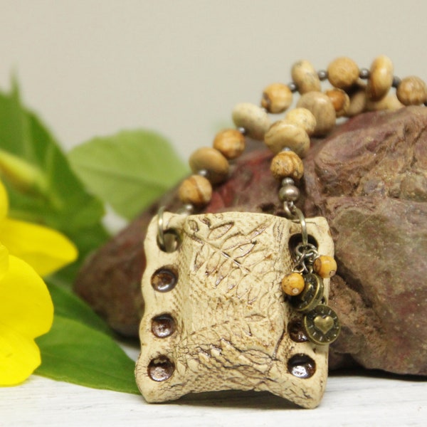 Essential Oils Diffuser Necklace With Picture Jasper. Unique Aromatherapy Necklace  for Gift. Pottery Oils Necklace With Heart Charm.