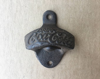 COCA COLA Cast Iron Wall Mount Soda Pop Beer Bottle Opener Rustic Vintage Antiqu