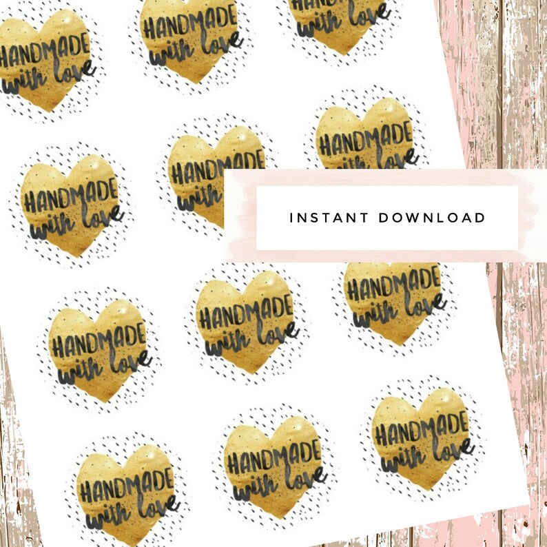 Handmade With Love Printable Stickers Handmade Labels | Etsy UK