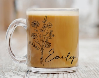 Floral Glass Mug, Custom Glass Coffee Mug, Custom Quote Mug, Custom Glass Mug, Coffee Cup, Coffee Mug, Personalized Glass Mug