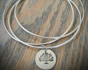 Hand Stamped Tree of Life Bracelet/Sterling Silver Triple Bangle/Tree of Life/Gift for Mom/Gift for Grandma/Gift for Her/Sterling Bracelet