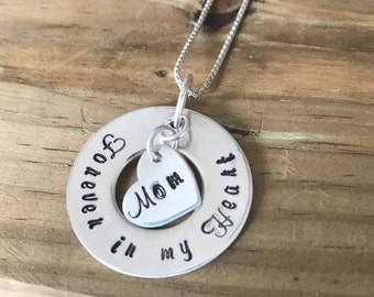 Mom Memorial Jewelry/Mom Memorial Necklace/Remembrance Jewelry/Forever in My Heart Necklace/ Mom Heart Necklace/Heart Necklace/Sterling Gift