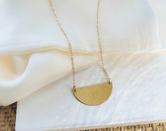 Half Moon Gold Necklace For Women Half Circle Hammered Pendant Minimalist Necklace For Layering Gift For Mothers Day Gift For Her Birthday