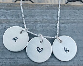 Personalized Monogram Necklace, Dainty Initial Choker, Hand Stamped Gift, Sterling Silver, Gift for Her, Lower Case Letters, Charm Necklace