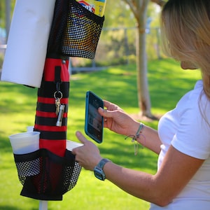 ezSTOW Instant Canopy Organizer - perfect for Camping, Beach & Sports - Keep your Phones, Drinks, Valuables in Reach and Safe ~ Many Colors