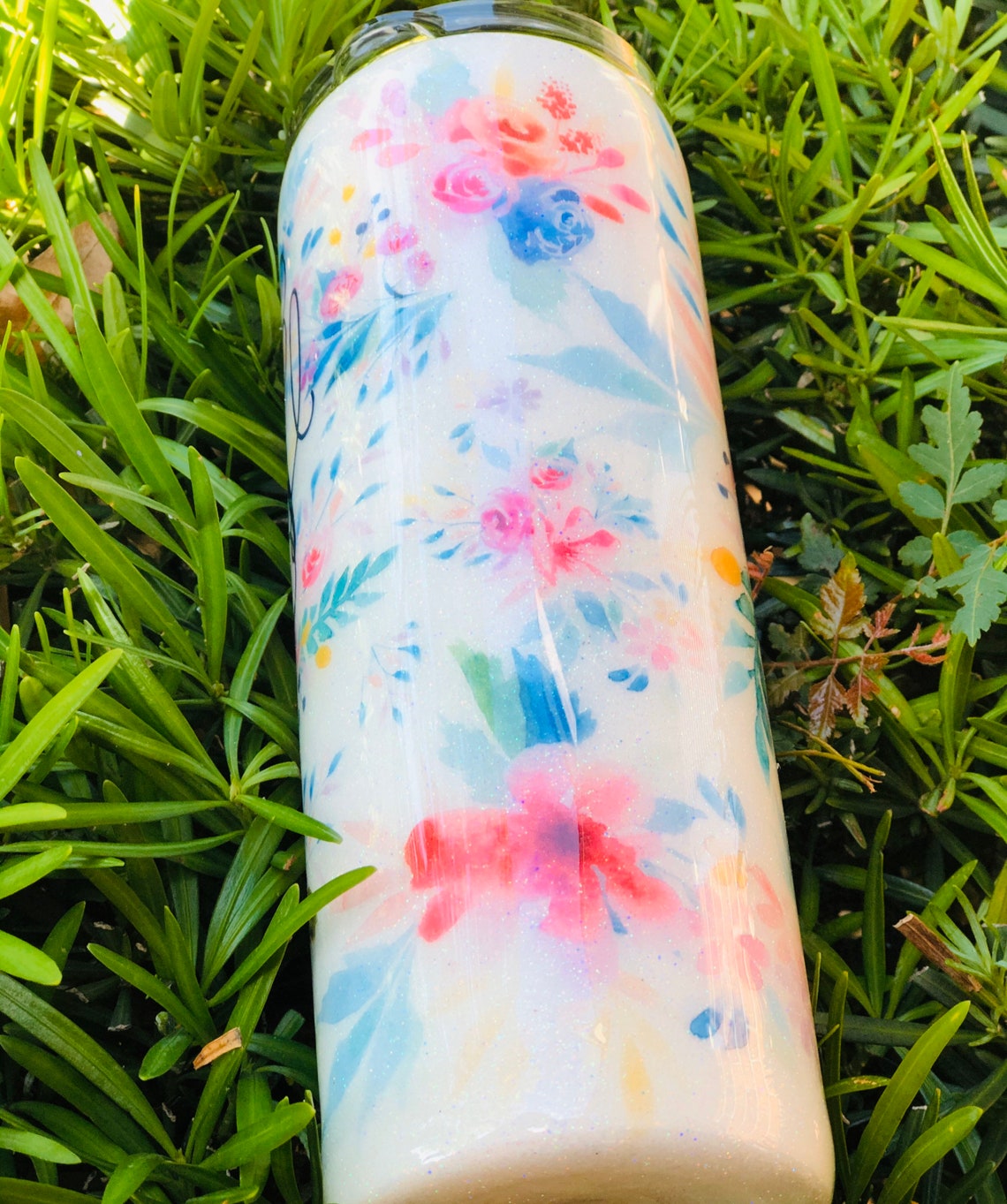 Floral Tumbler Flowers Glitter Tumbler Custom Tumblers Etsy