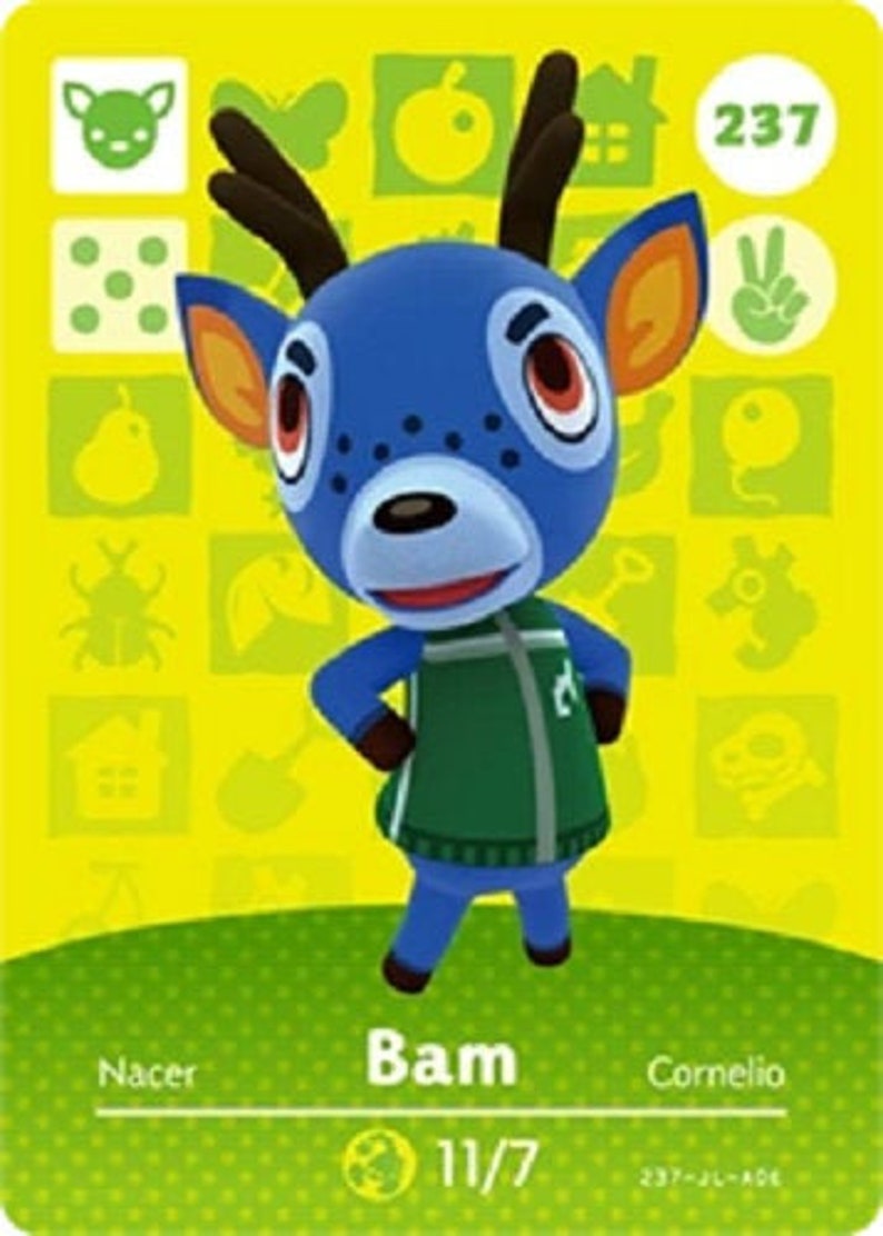 ACNH Bam Amiibo Card Animal Crossing Etsy