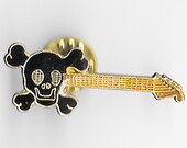 Vintage BLACK SKULL Electric Guitar Bar Pin, Enamel Pin, Lapel, Hat, Pinback, Heavy Metal, Punk, rock n roll, Goth, 80s