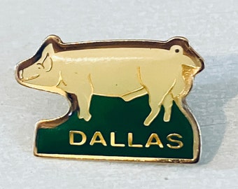 Vintage DALLAS Pig Lapel Pin, Lone Star, Enamel Pin, Pinback, Hat Pin, Texas, Austin, Houston, Dallas, Cowboys, Lone Star