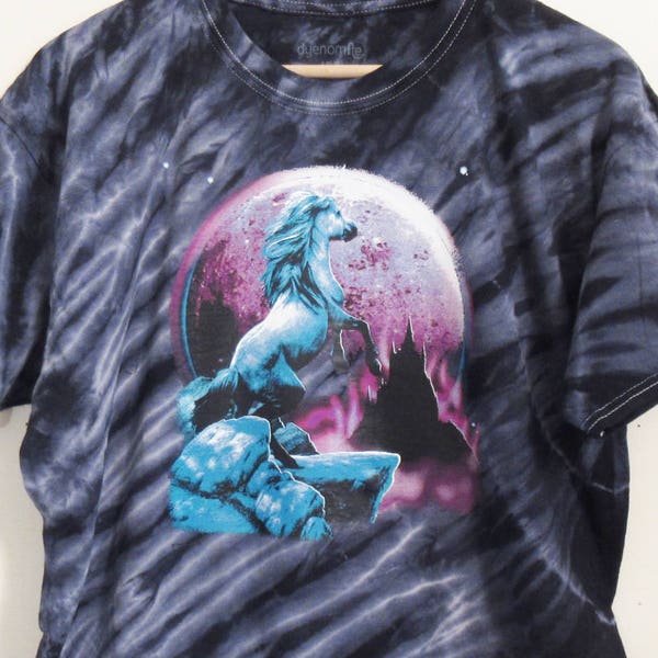 Awesome UNICORN Vintage Black and Gray Tie Dye T-shirt, Large, Fantasy, Game of Thrones, Dungeons & Dragons, Black Sabbath, Wizard