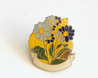 Yellow rose cow girl pin up nude Vintage enamel pin badge.
