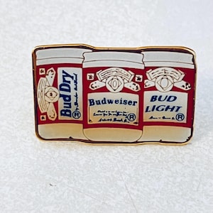 Vintage BUDWEISER BEER CANS Lapel Pin, Enamel Pin, Pinback, Bartender Pin, Hat Pin, Bud Light Dry, 90s, rare
