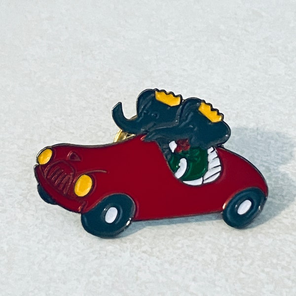 Vintage BABAR Red Convertible Car Lapel Pin, Enamel Pin, Pinback, Hat Pin, Disney, Mickey Mouse, Smurfs, Asterix