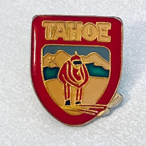 Vintage LAKE TAHOE Skier Lapel Pin, Enamel Pin, Pin back, Hat Pin, 70s, 80s, Nevada, Ski