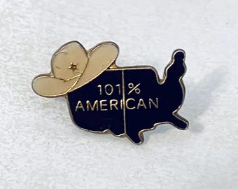 True Vintage 101% AMERICAN Lapel Pin, Enamel Pin, Pin back, Hat Pin, Texas, 70s, Dallas Cowboys,80s, Cowboy Hat