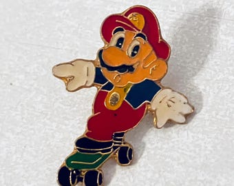 Vintage SUPER MARIO BROS Skateboard Pin, Emaille Pin, Pinback, Hutnadel, 80er Jahre, Nintendo, Sega, Thrasher, Mario Cart