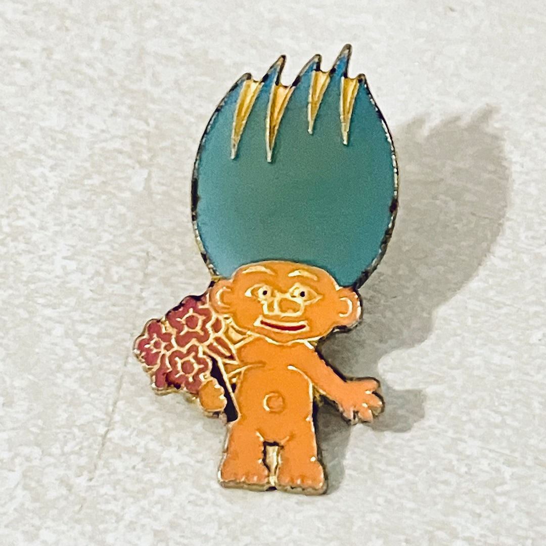 Vintage LUCKY TROLL Roses Enamel Lapel Pin, Hat, Pinback, Kawaii ...