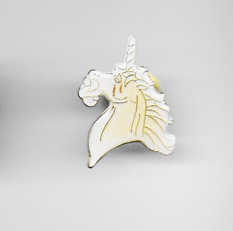 Vintage White Unicorn Enamel Pin, Lapel, Hat, Pinback, Kawaii, Fantasy, Lisa Frank, Pegasus, 70s, 80s image 1