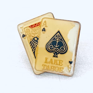 Vintage LAKE TAHOE Jack Ace Spades Lapel Pin, Enamel Pin, Pin back, Hat Pin, 70s, Gambling, Poker, Blackjack, Las Vegas, Casino, Cards