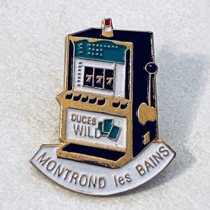 Vintage SLOT MACHINE French Lapel Pin, Enamel Pin, Pin back, Hat Pin, 70s, Gambling, Dice, Playboy, Slots, Deuces Wild