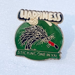 Vintage &#39;Happiness Sticking One In Ya!&#39; Novelty Lapel Pin, Enamel Pin, Pin back, Hat Pin, Dirty Humor, 70s, Playboy, Biker, Easy Rider