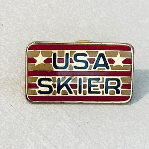 Vintage USA SKIER Lapel Pin, Enamel Pin, Pin back, Hat Pin, Vale, K2, Gold Cup, Park City