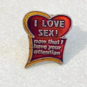Vintage &quot;I LOVE SEX&quot; Novelty Lapel Pin, Enamel, Hat, Dirty Humor, 80s, Playboy, Mad Magazine, 80s