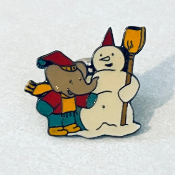 Rare Vintage BABAR Snowman Lapel Pin, Enamel Pin,… - image 1