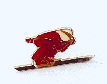 Vintage DOWNHILL SKI SKIER Lapel Pin, Enamel Pin, Pin back, Hat Pin, 80s, Vale, K2,