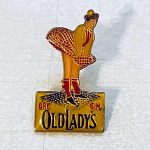 Vintage OLD LADY'S GIN Logo Lapel Pin, Enamel Pin, Pinback, Bartender, Jim Beam, Jack Daniels, Beefeater, Tanqueray, Bombay Sapphire image 1