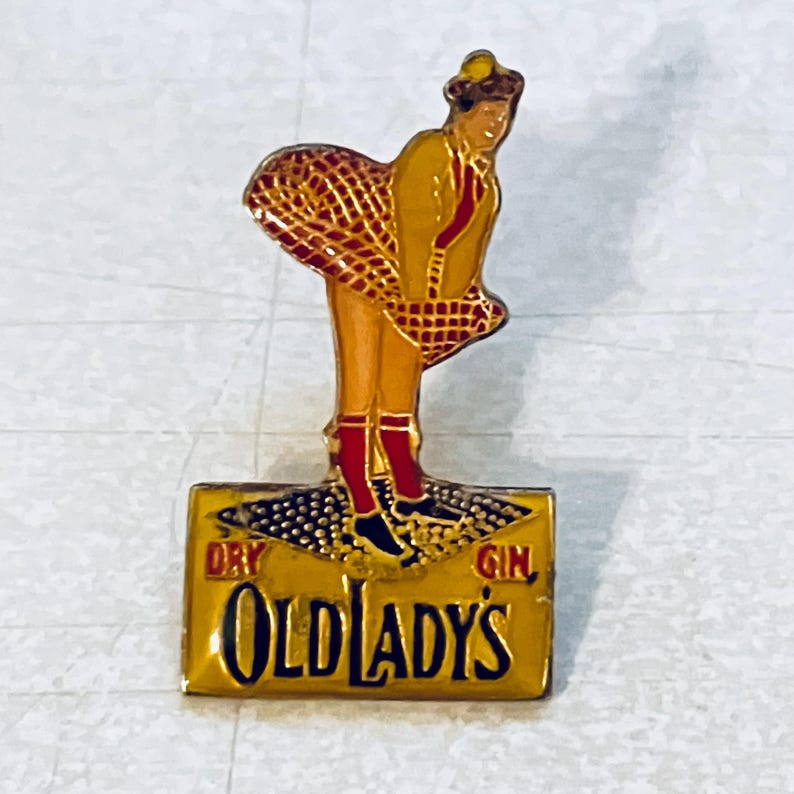 Vintage OLD LADY'S GIN Logo Lapel Pin, Enamel Pin, Pinback, Bartender, Jim Beam, Jack Daniels, Beefeater, Tanqueray, Bombay Sapphire image 1