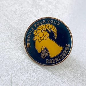 Vintage CAPRICORN French Astrology Lapel Pin, Enamel Pin, Pinback, Hat Pin, July, August, Sea Goat, Zodiac, 80s
