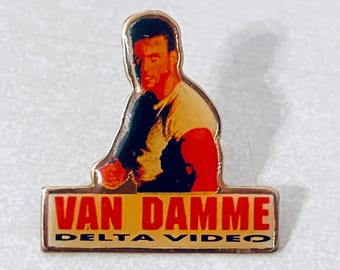 Vintage Jean Claude VAN DAMME Lapel Pin, Enamel Pin, Pinback, Hat Pin, 80s, Sci-Fi, Predator, Stallone, Schwarzenegger, Delta Video