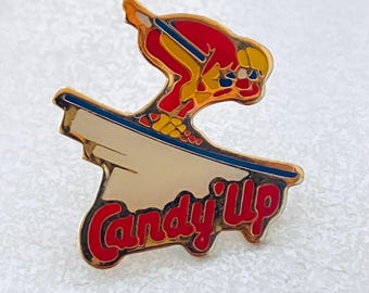 Vintage Candy Up DOWNHILL SKIER Lapel Pin, Enamel Pin, Pin back, Hat Pin, 90s, Alps, K2, Snowboard, Head, Columbia, Aspen