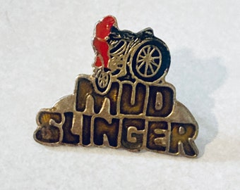 Vintage MUD SLINGER Motorcycle Lapel Pin, Enamel Pin, Pin back, Hat Pin, Harley Davidson, 70s, Biker, Easy Rider, Motorcross