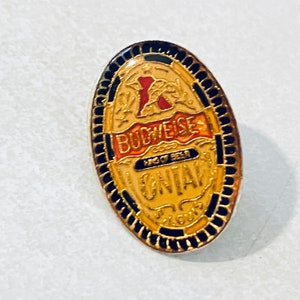 Vintage BUDWEISER King of Beers On Tap Lapel Pin, Enamel Pin, Pinback, Bartender Pin, Label, Bud Man, 80s, 90s