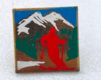 Vintage SKI SKIER Lapel Pin, Enamel Pin, Pin back, Hat Pin, 90s, Alps, K2, Snowboard, Head, Columbia, Aspen, Sundance, Cool dude