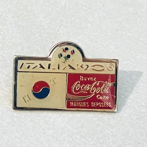 Vintage Coca Cola SOUTH KOREA Italia 90 World Cup Lapel Pin, Enamel Pin, Pinback, Coke, Soccer, Football, 1990