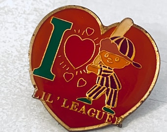 Pin vintage "I LOVE LIL LEAGUE", pin esmaltado, pinback, pin para sombrero, años 80, años 70, deportes, novedad, entrenador, béisbol infantil, Tee Ball